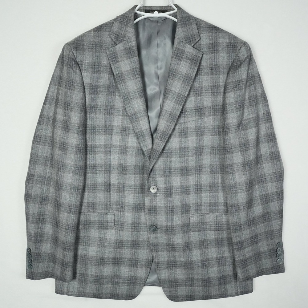Lauren Ralph Lauren‎ Men's Windowpane Blazer Wool Silk Linen Blend Size 40R Gray